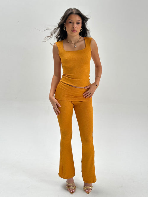 Mustard Foldover Flared Trousers