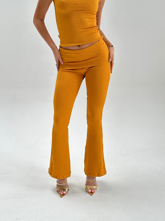 Mustard Foldover Flared Trousers